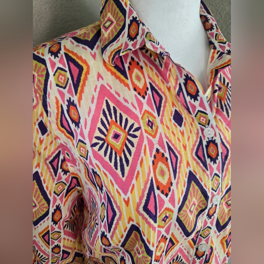 Chico's Ikat Button Back Linen Top, Size 0 (Small) - Picture 3 of 10